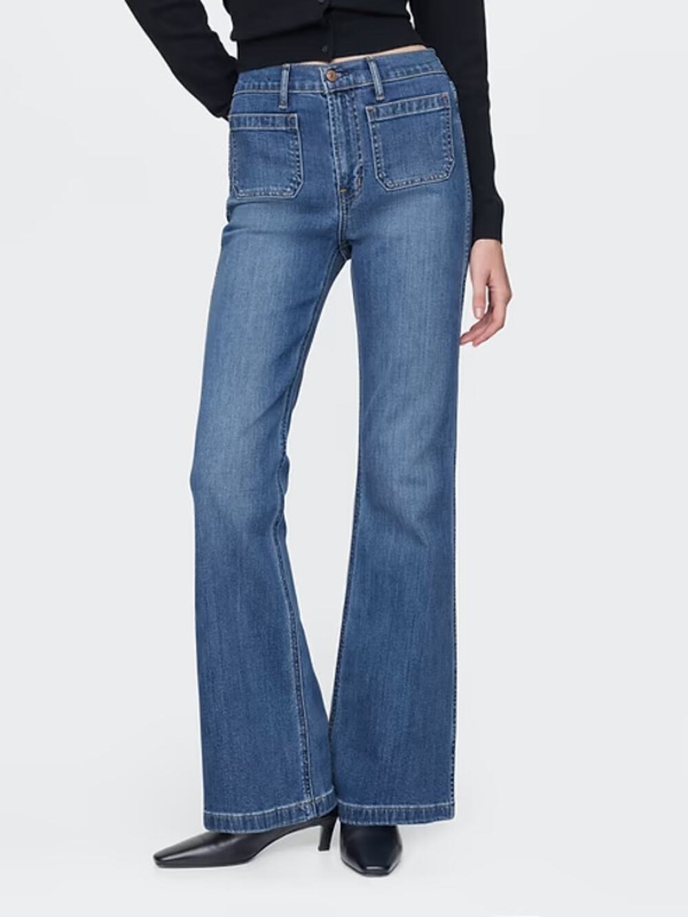 Gap Cotton Blend High Waisted '70s Denim Flare Jeans New Medium Indigo 26 / 2 P